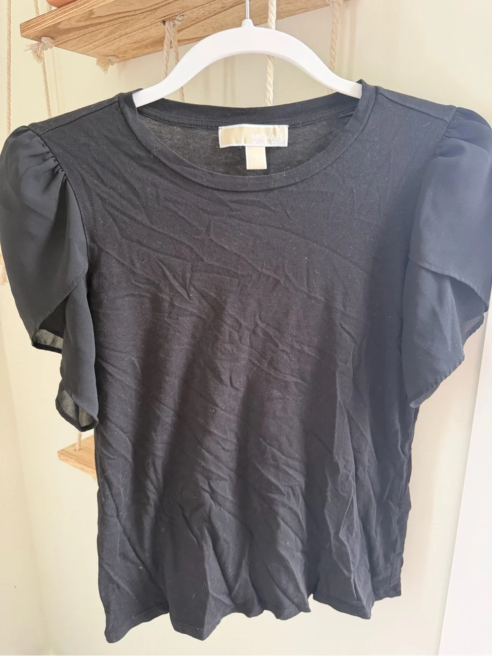 Michael Kors Black Short Sleeve Puff-Sleeve Tee